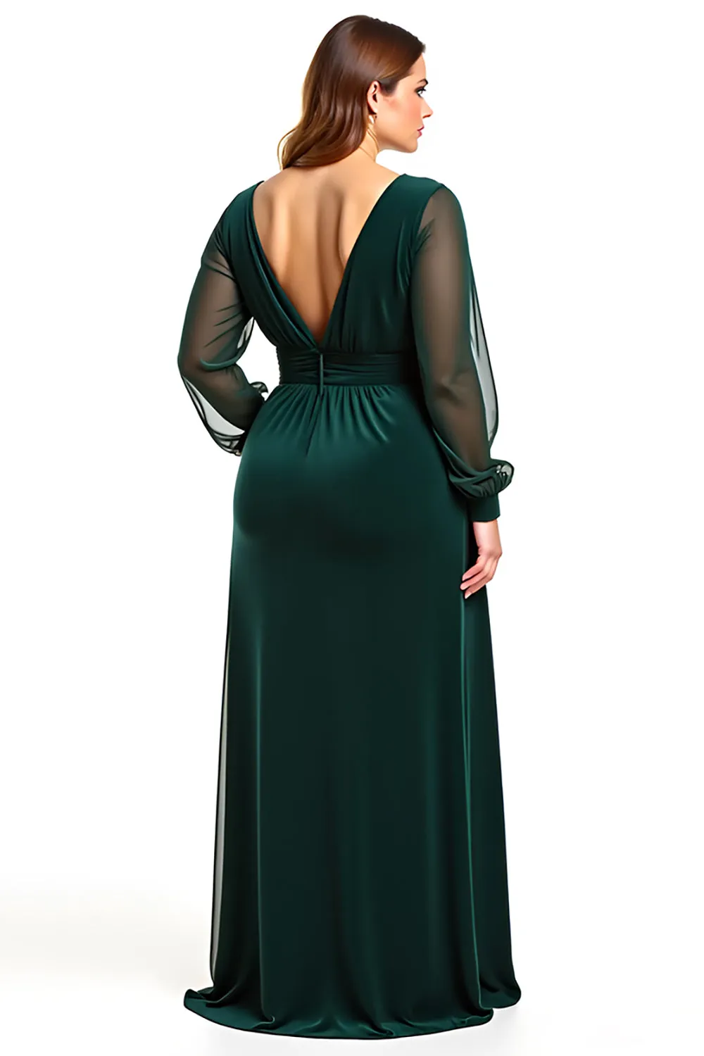 A Line Pine V Neck Long Sleeves Long Mother Of Bride Dress sold by Zapaka product image thumbnail 2