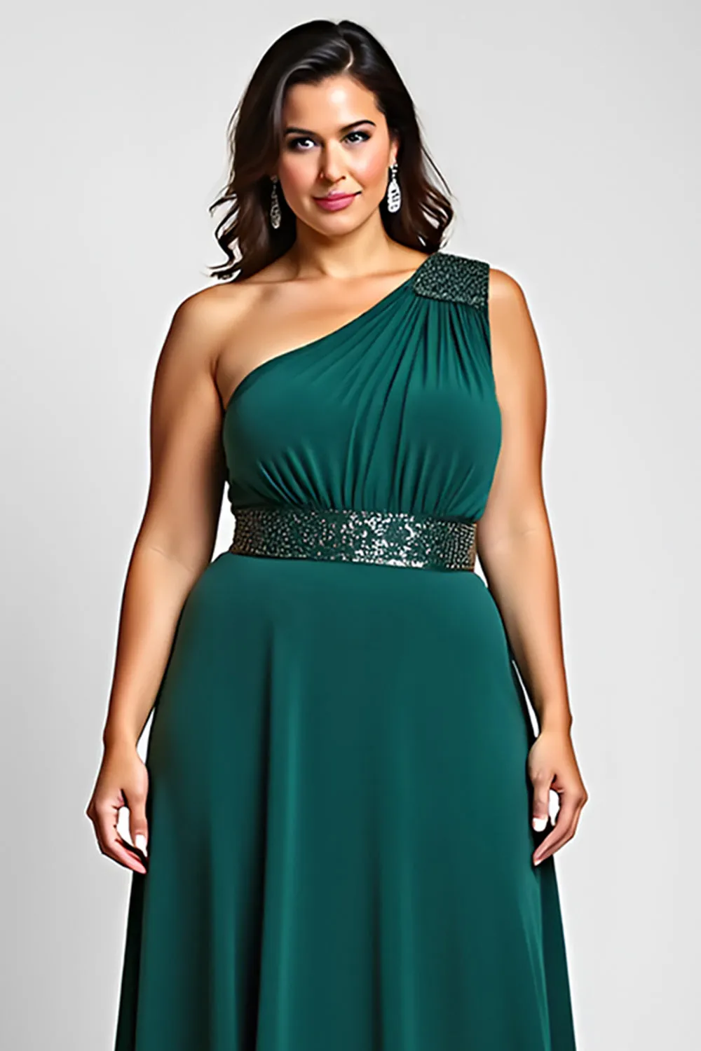 Dark Green One Shoulder Sheath Long Mother Of Bride Dress sold by Zapaka product image thumbnail 3
