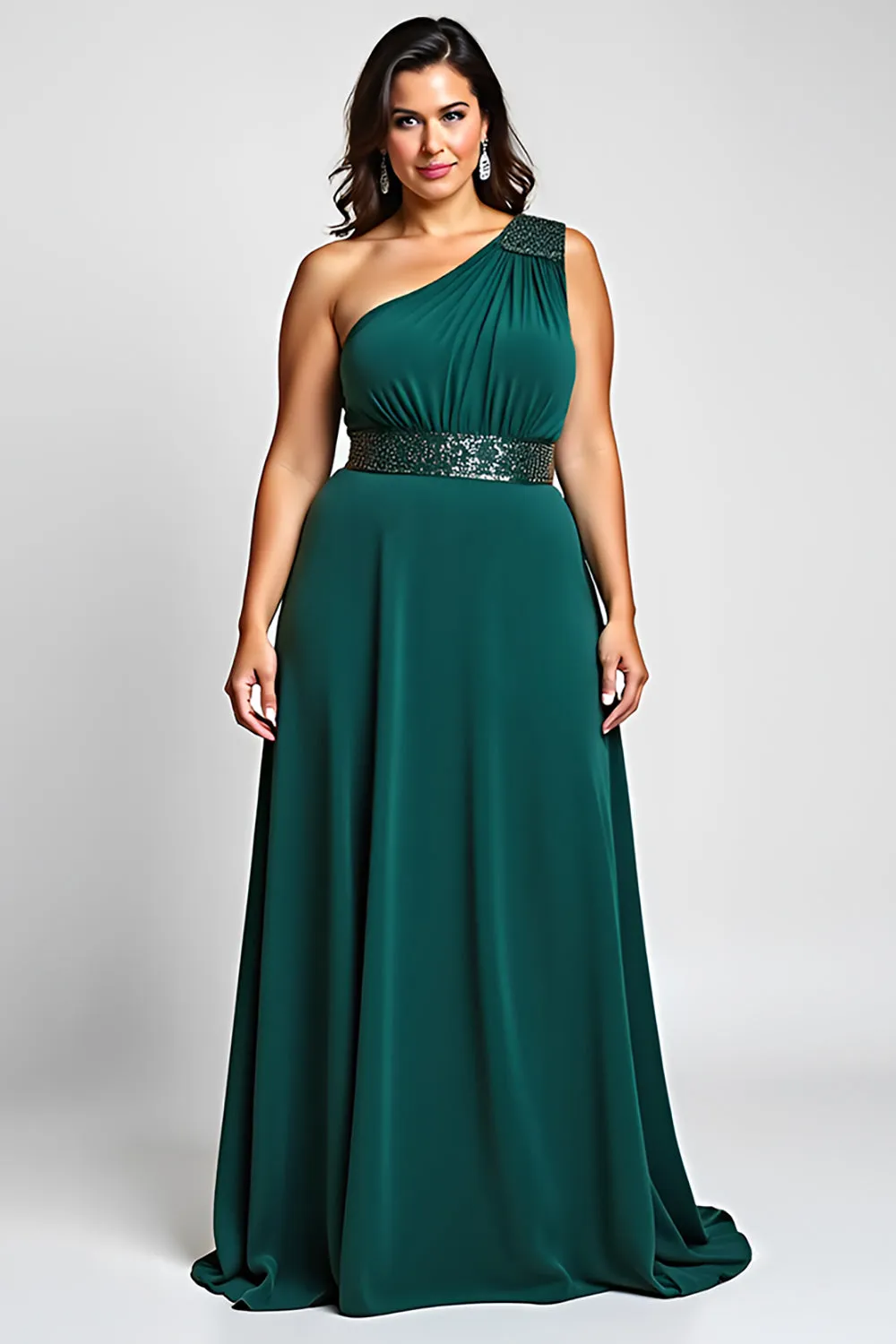 Dark Green One Shoulder Sheath Long Mother Of Bride Dress sold by Zapaka