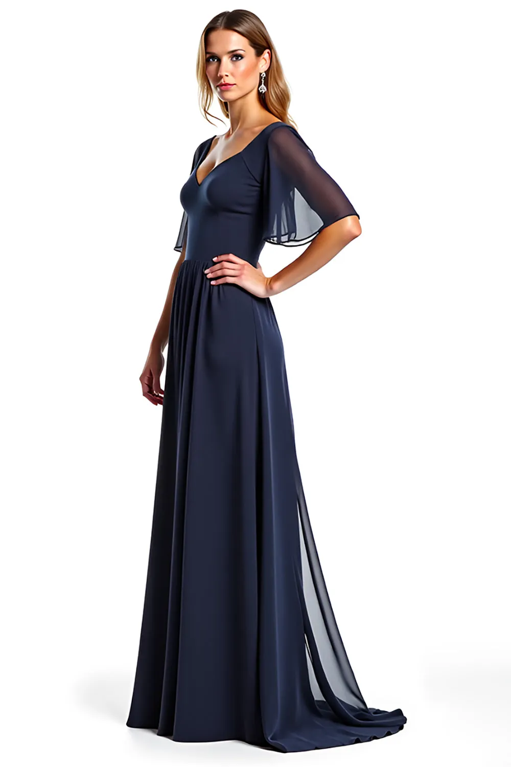 Navy Short Sleeves Sheath Long Mother Of Bride Dress sold by Zapaka product image thumbnail 3