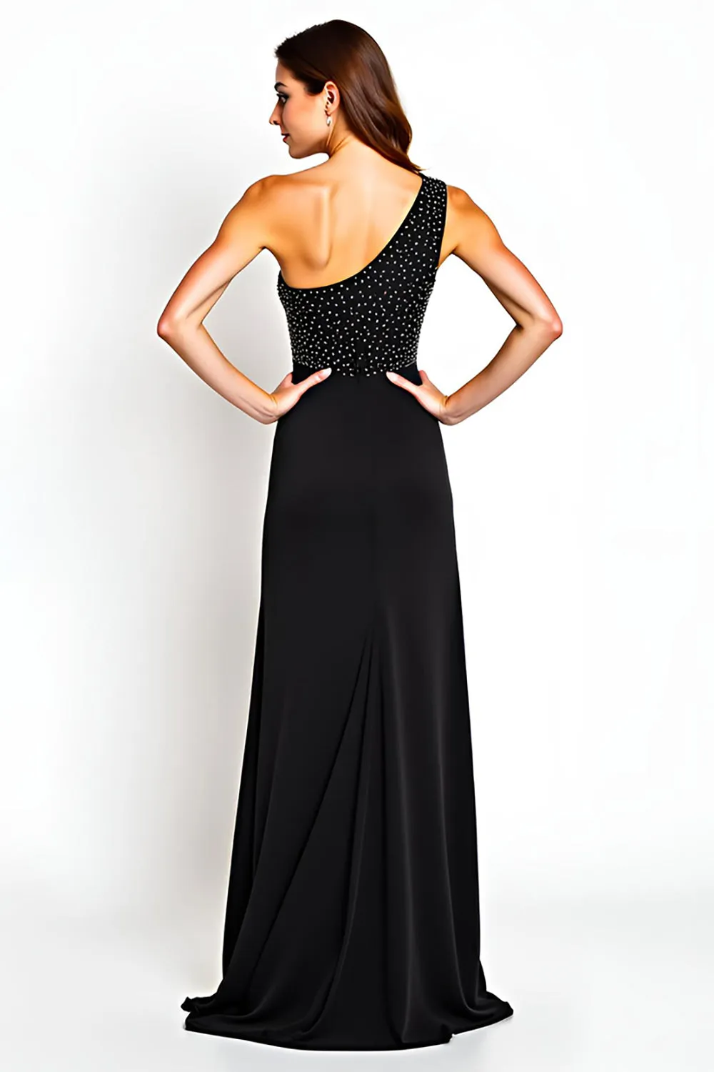 One Shoulder Black Chiffon Sheath Mother of the Bride Dress with Beading sold by Zapaka product image thumbnail 2