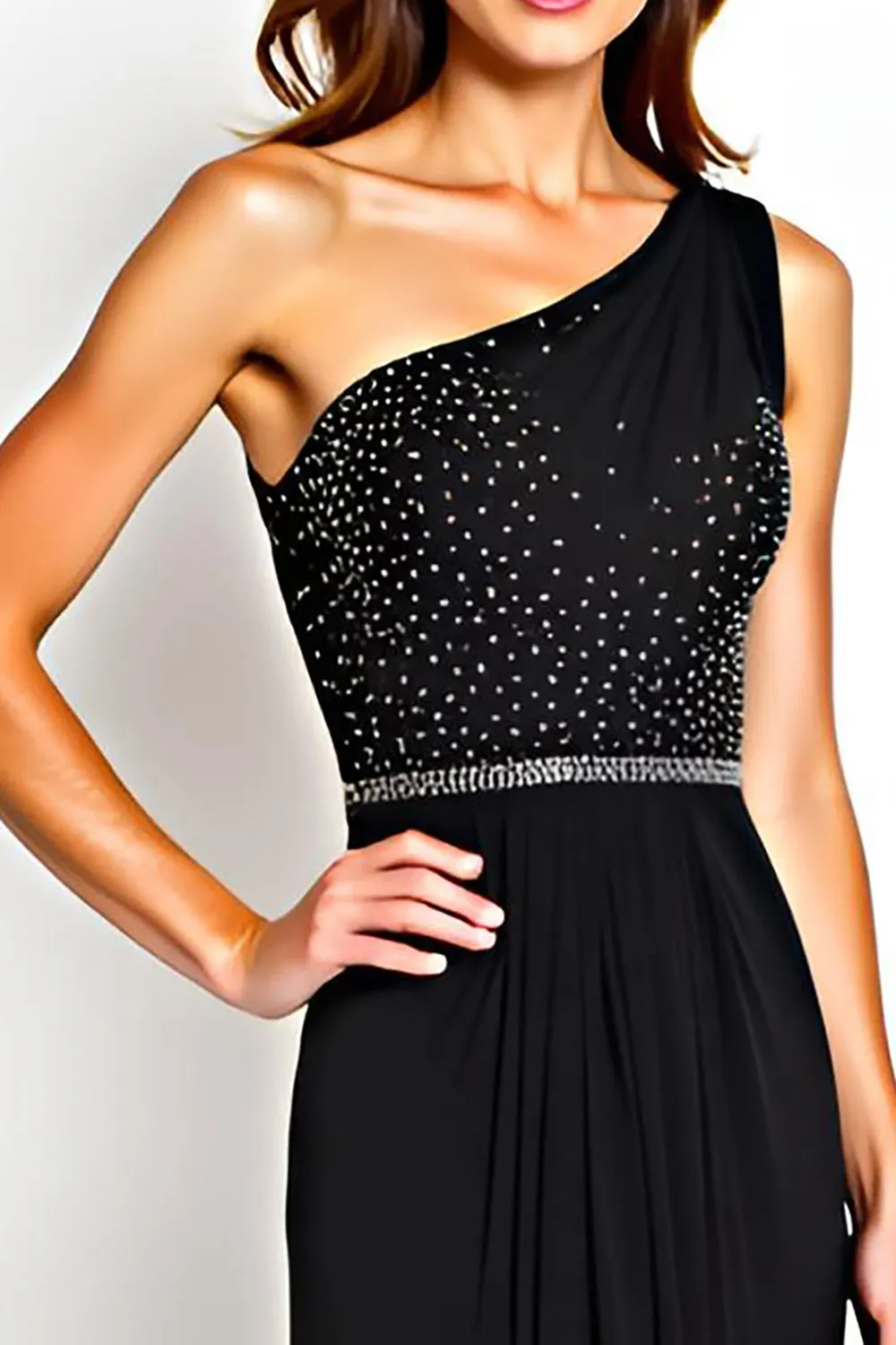 One Shoulder Black Chiffon Sheath Mother of the Bride Dress with Beading sold by Zapaka product image thumbnail 3