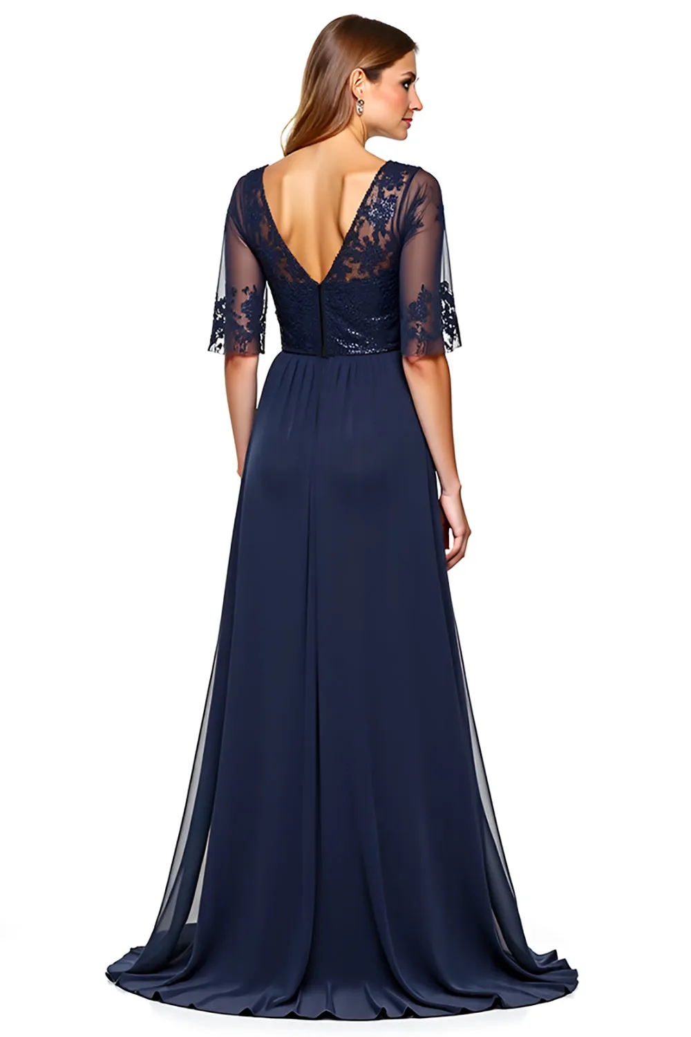 Navy Sheath V Neck Sequin Long Mother Of Bride Dress sold by Zapaka product image thumbnail 2