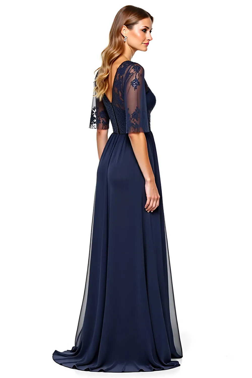 Navy Sheath V Neck Sequin Long Mother Of Bride Dress sold by Zapaka product image thumbnail 3