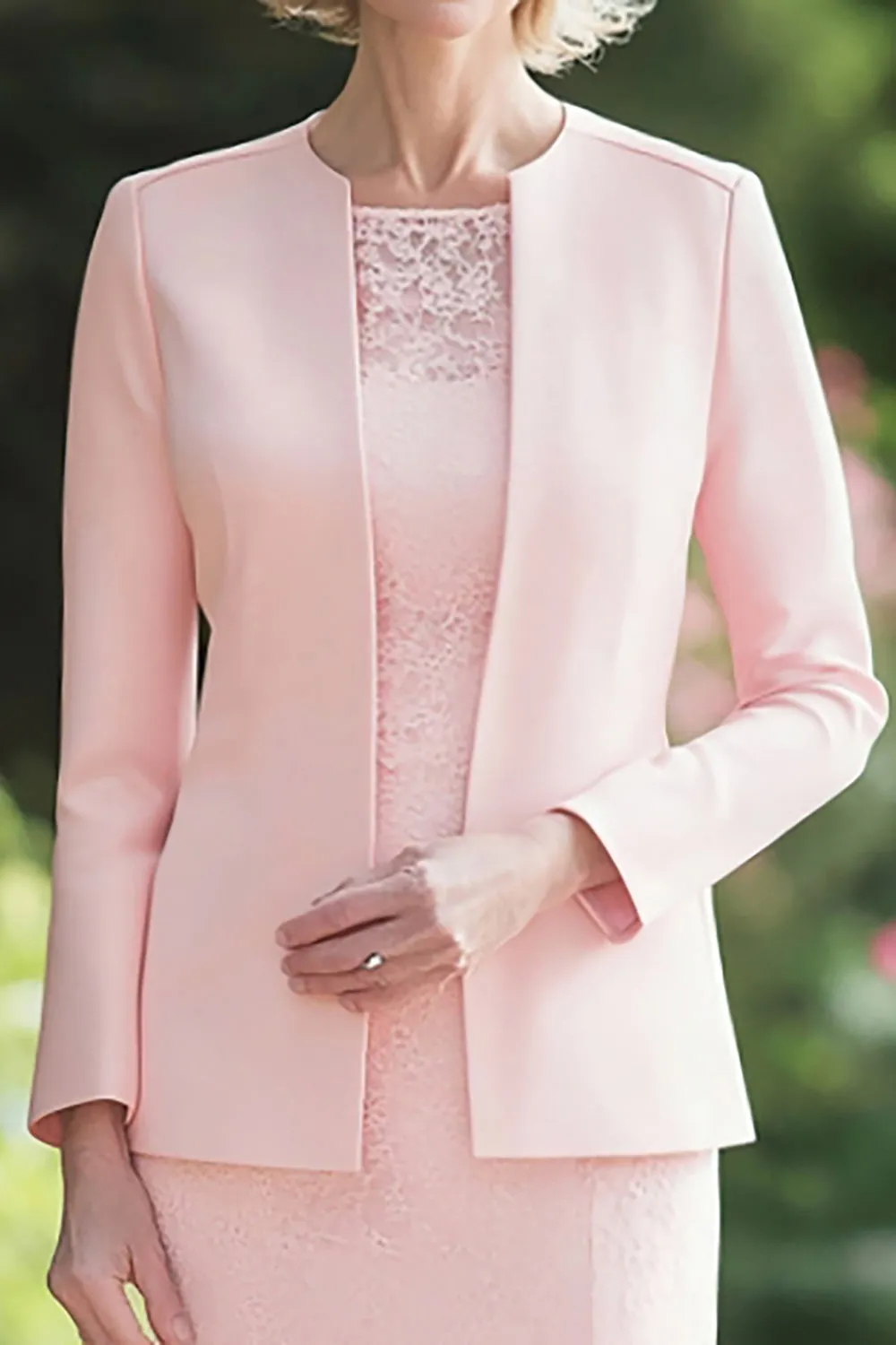 Lace Crepe 2 Piece Pink Long Sleeves Mother of the Bride Dress sold by Zapaka product image thumbnail 2