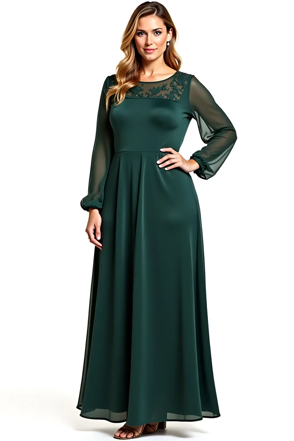 Sheath Pine Round Neck Long Mother Of Bride Dress sold by Zapaka