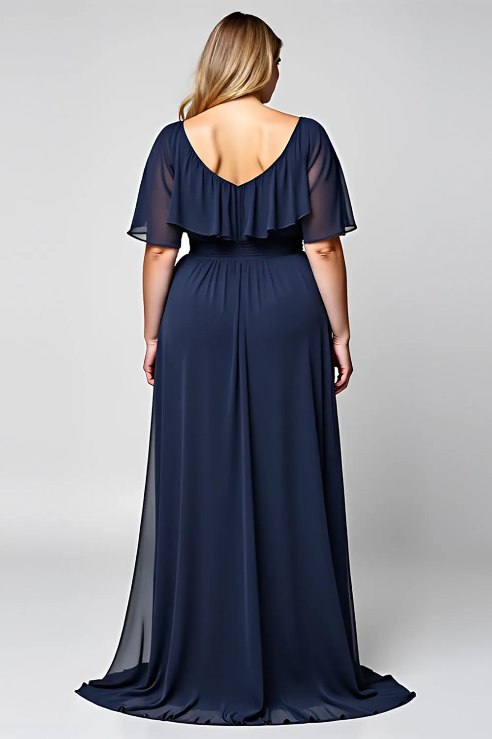 Navy Round Neck Sheath Long Mother Of Bride Dress sold by Zapaka product image thumbnail 2