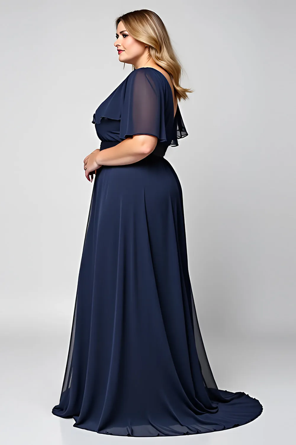 Navy Round Neck Sheath Long Mother Of Bride Dress sold by Zapaka product image thumbnail 3