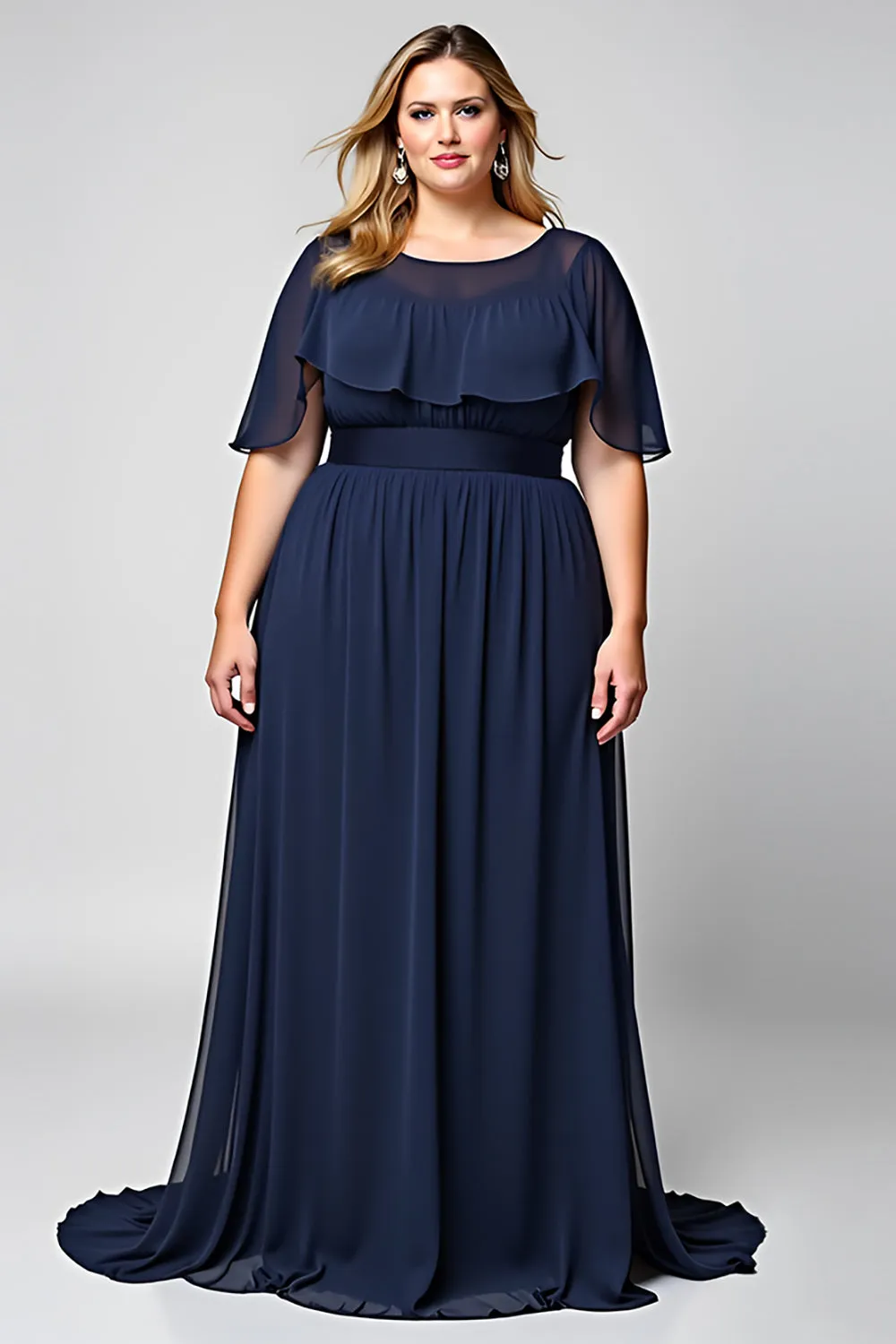 Navy Round Neck Sheath Long Mother Of Bride Dress sold by Zapaka