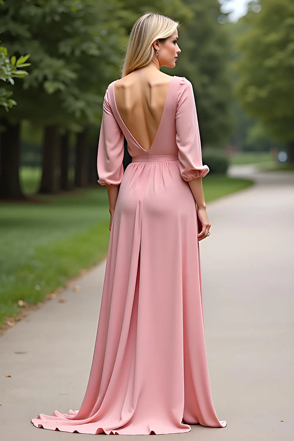 Half Sleeves Pink Chiffon A Line Mother of the Bride Dress sold by Zapaka product image thumbnail 2