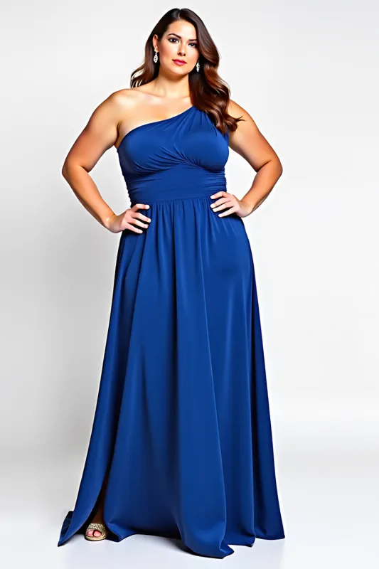 A Line Royal Blue One Shoulder Long Mother Of Bride Dress sold by Zapaka