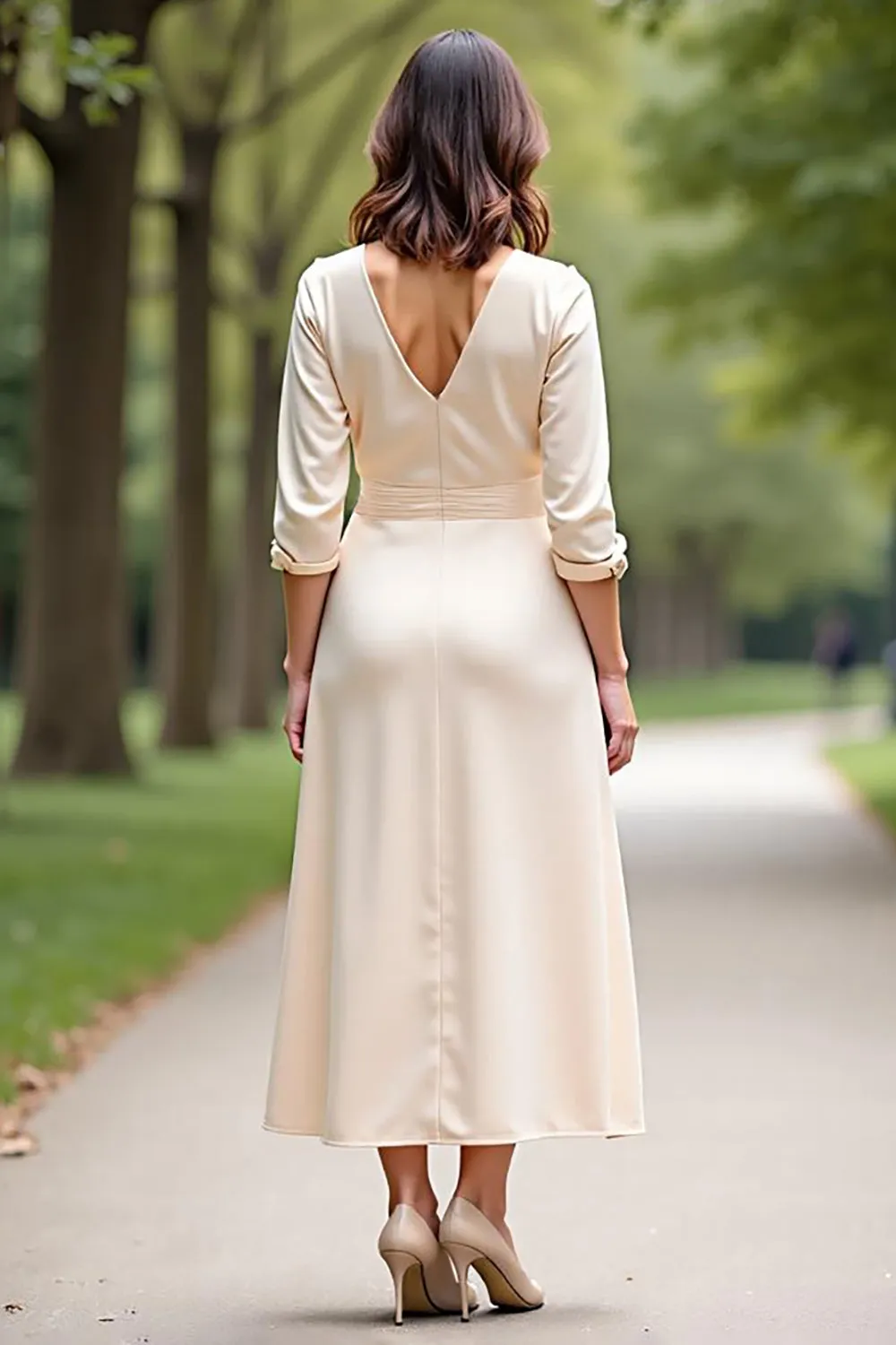 Champagne V Neck A Line 3/4 Sleeves Mother of the Bride Dress sold by Zapaka product image thumbnail 2