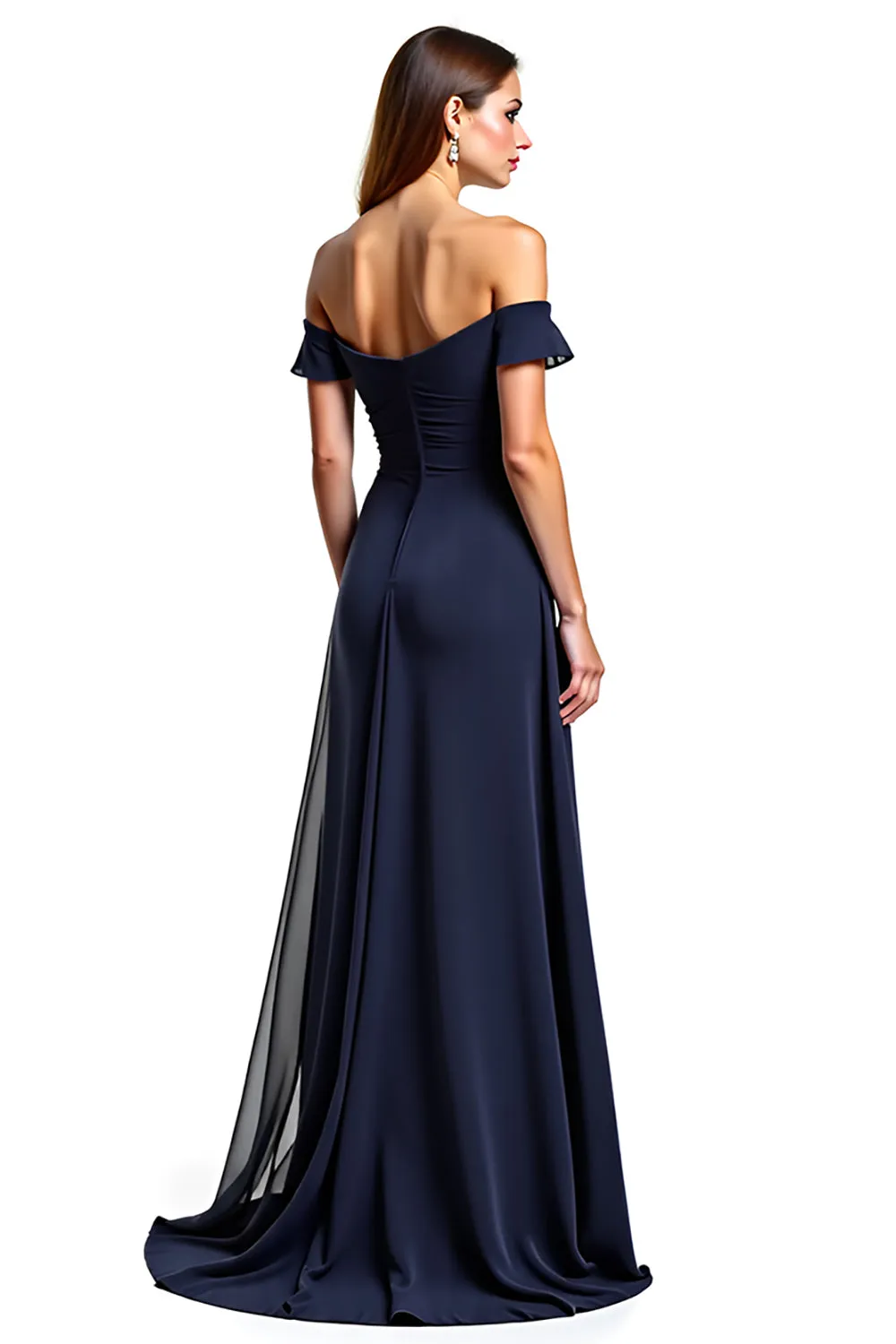 Navy Off The Shoulder Sheath Long Mother Of Bride Dress sold by Zapaka product image thumbnail 2