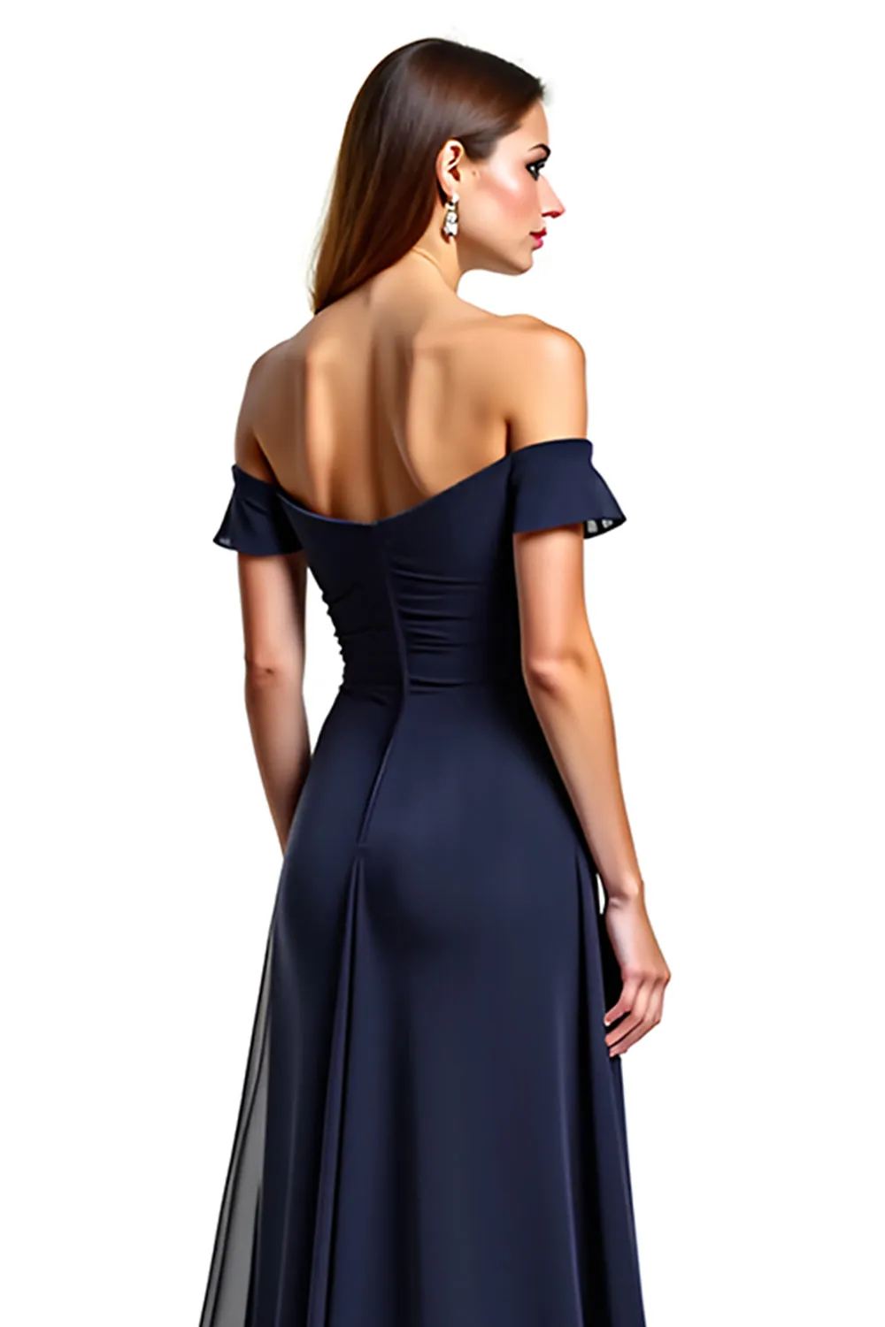 Navy Off The Shoulder Sheath Long Mother Of Bride Dress sold by Zapaka product image thumbnail 4