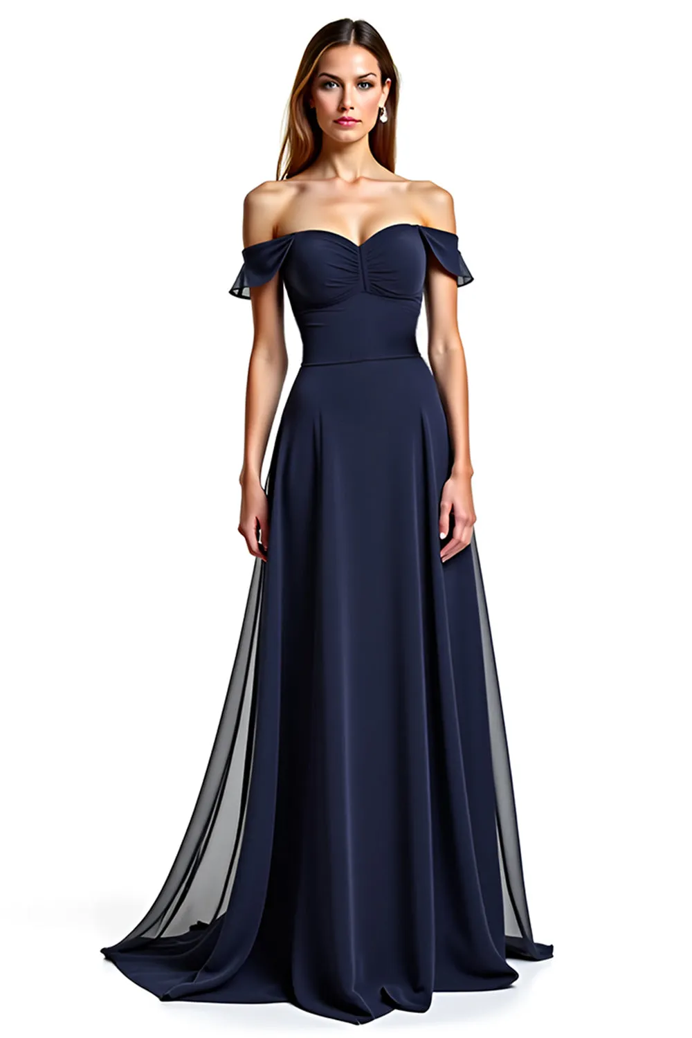 Navy Off The Shoulder Sheath Long Mother Of Bride Dress sold by Zapaka