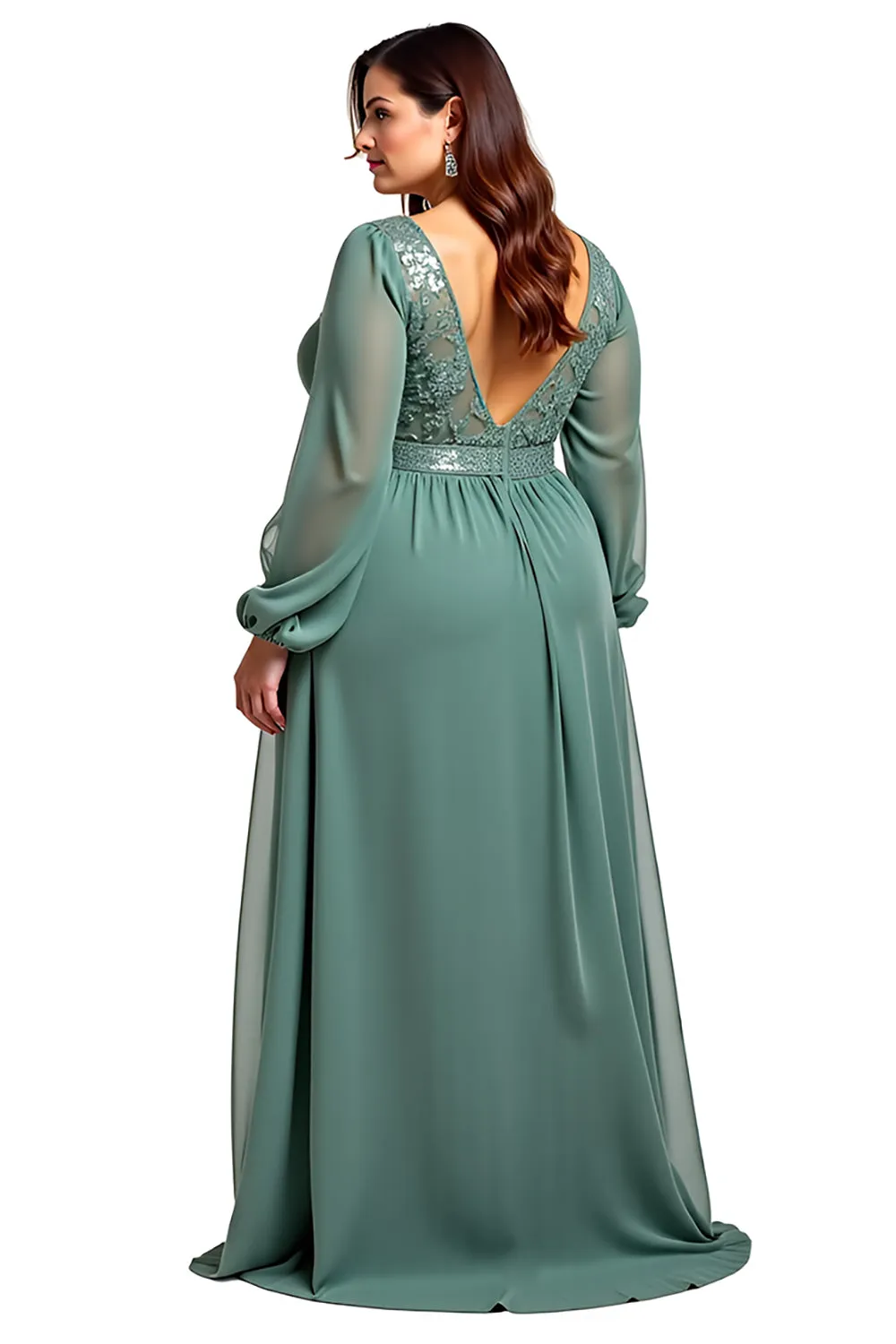 Eucalyptus Sheath Round Neck Long Mother Of Bride Dress sold by Zapaka product image thumbnail 2