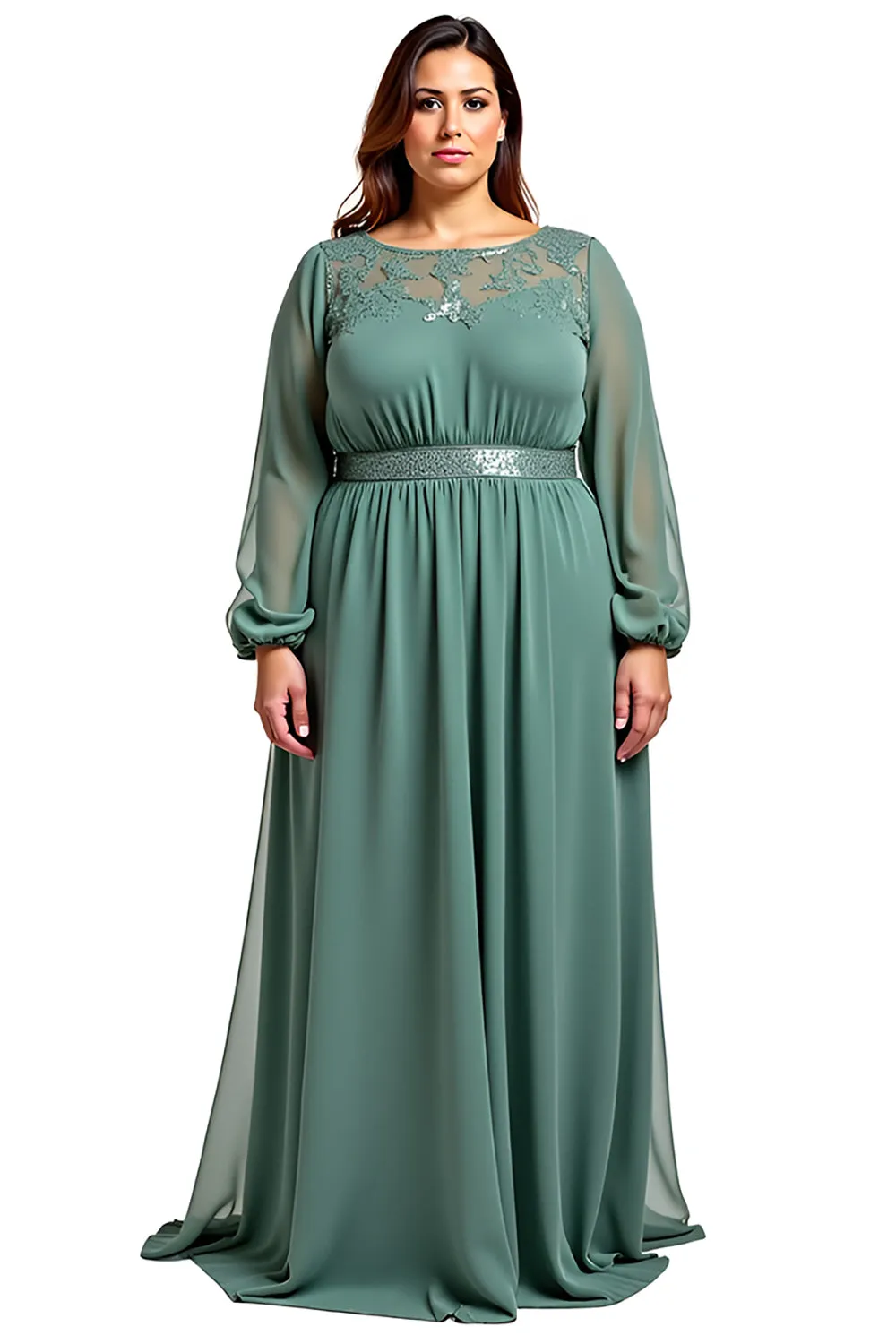 Eucalyptus Sheath Round Neck Long Mother Of Bride Dress sold by Zapaka