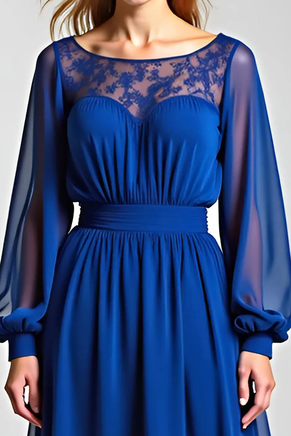 Royal Blue Long Sleeves Chiffon A Line Mother of the Bride Dress sold by Zapaka product image thumbnail 3