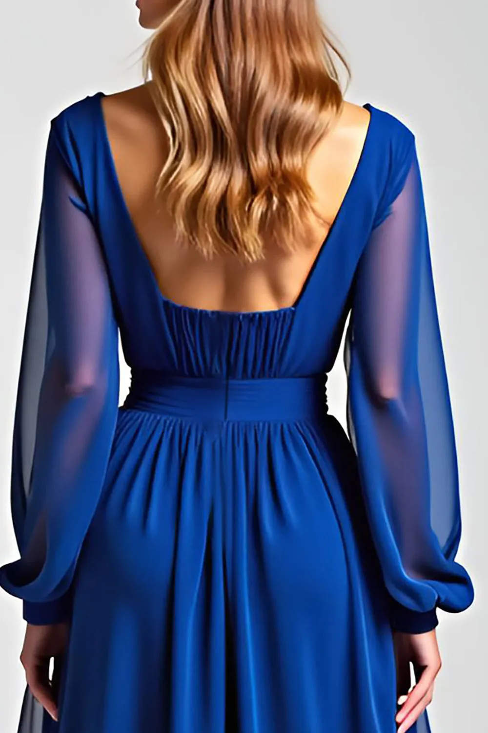 Royal Blue Long Sleeves Chiffon A Line Mother of the Bride Dress sold by Zapaka product image thumbnail 4