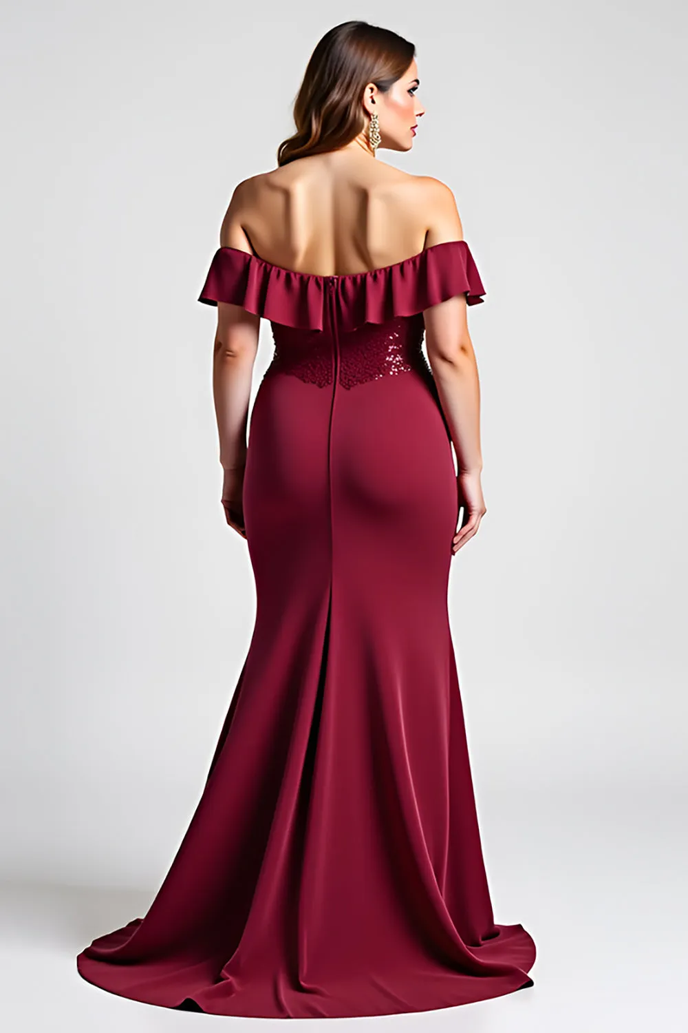 Mermaid Burgundy Sequin Off The Shoulder Long Mother Of Bride Dress sold by Zapaka product image thumbnail 2