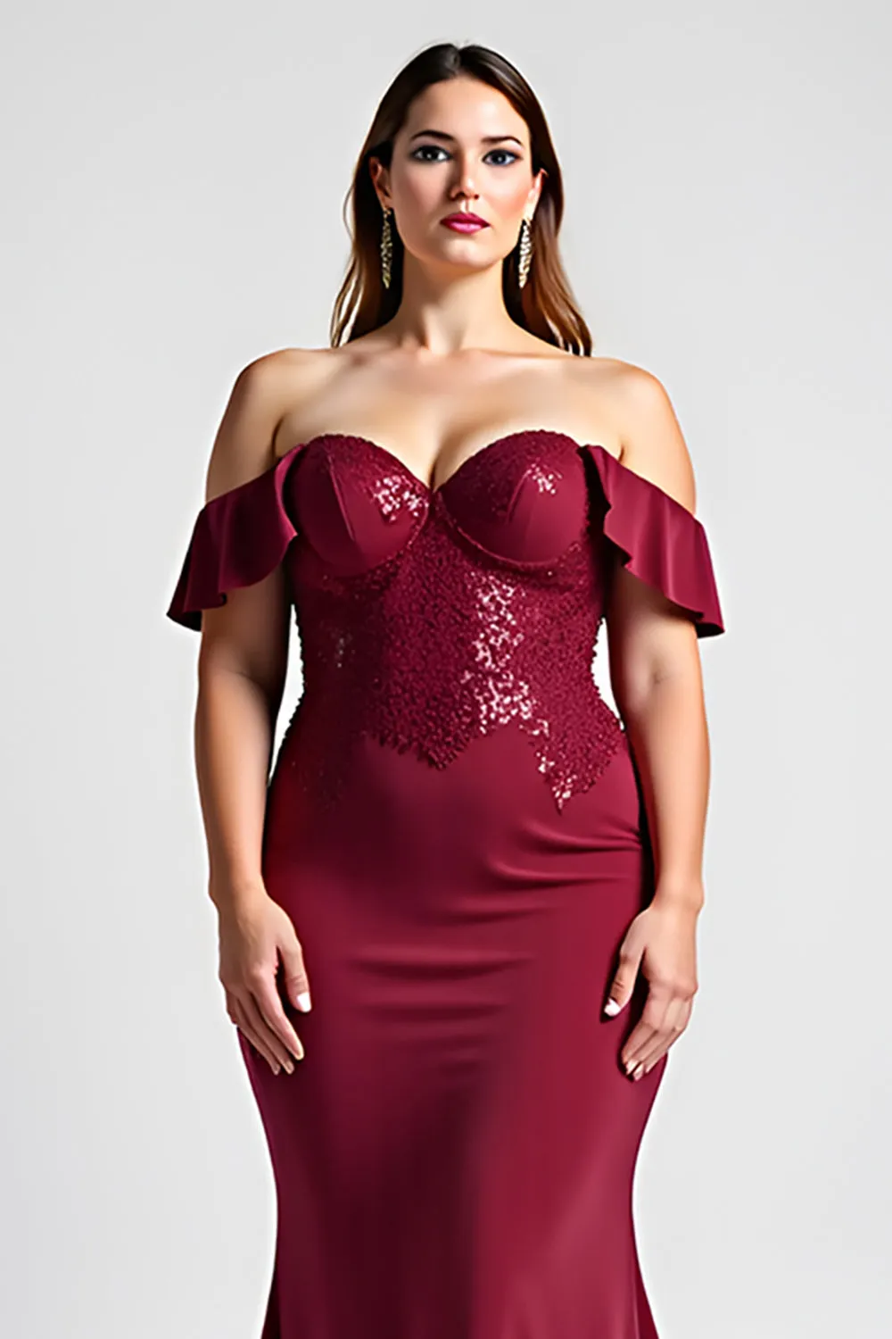 Mermaid Burgundy Sequin Off The Shoulder Long Mother Of Bride Dress sold by Zapaka product image thumbnail 3