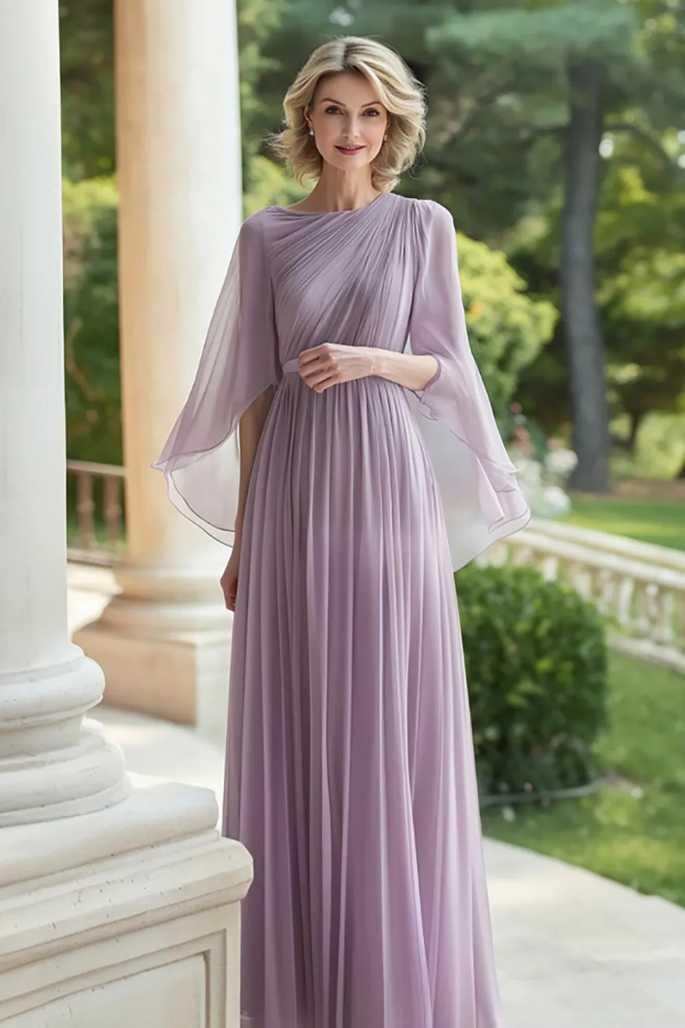 Lilac A Line Chiffon Pleated Mother of the Bride Dress sold by Zapaka