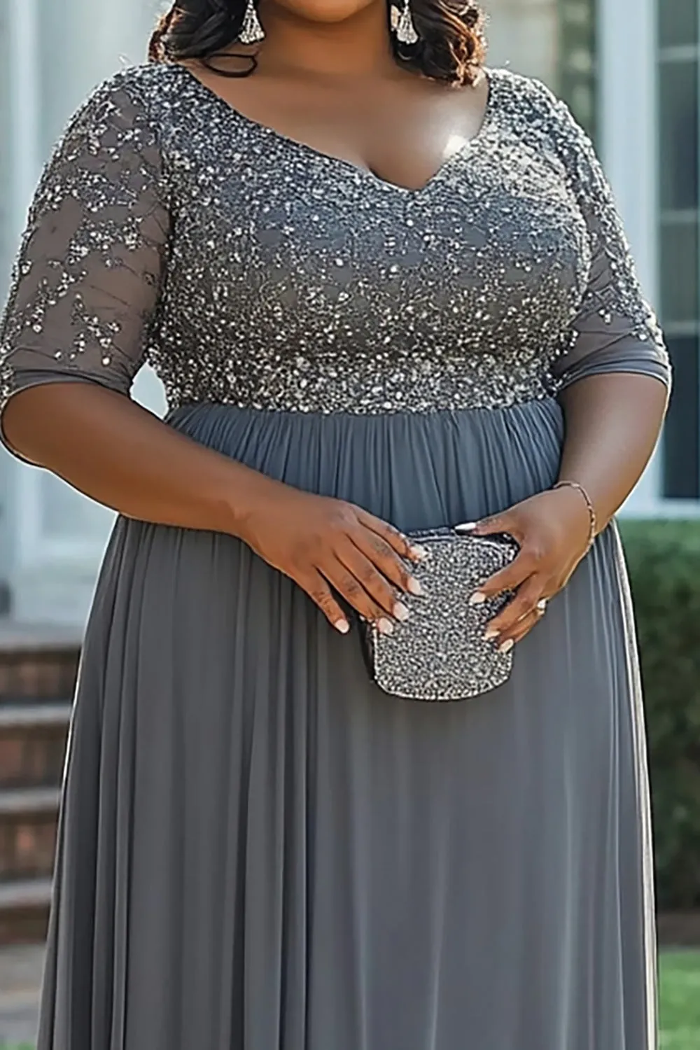 Sparkly Grey A Line Plus Size Mother of the Bride Dress with Appliques sold by Zapaka product image thumbnail 2