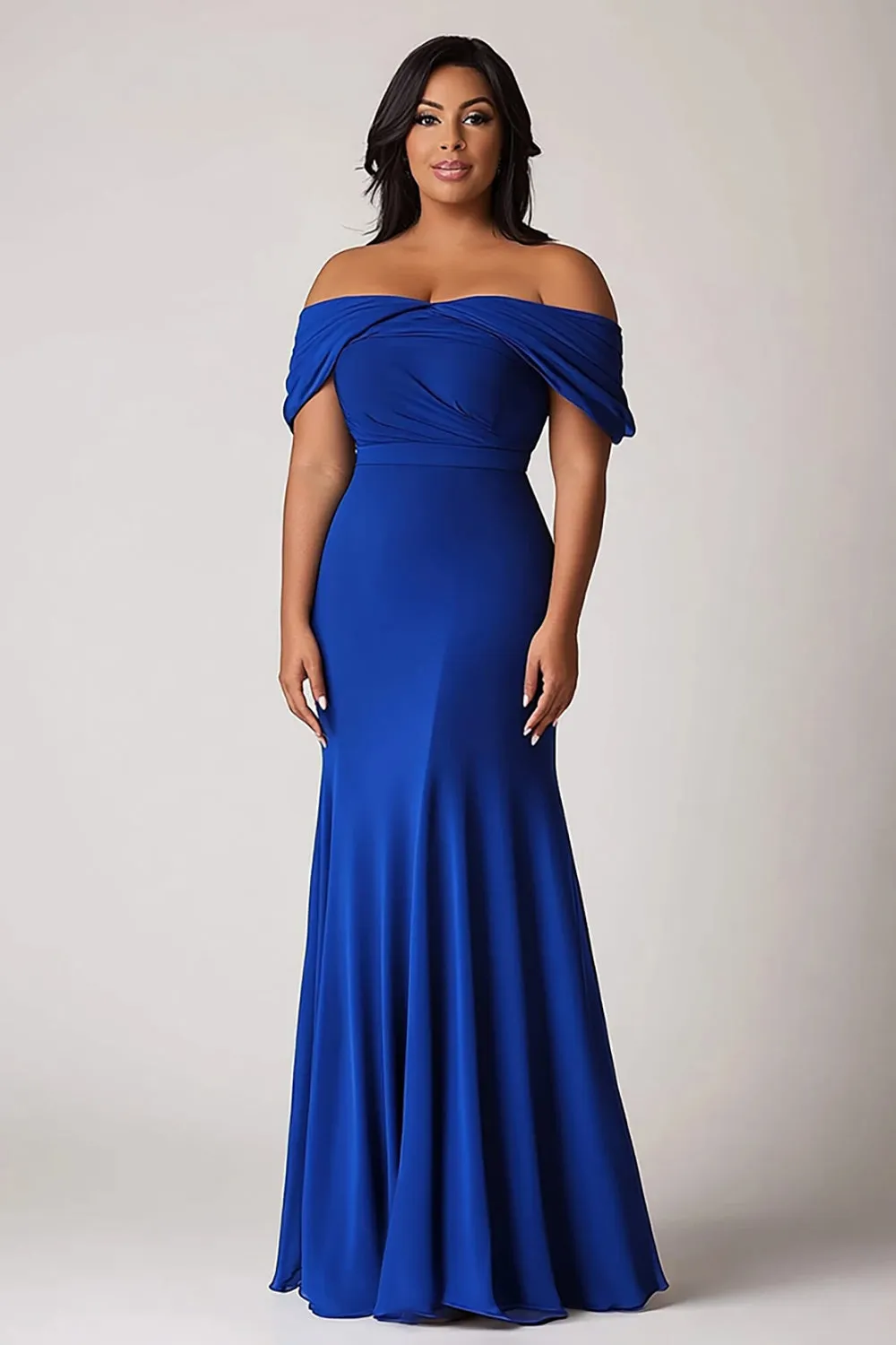 Off The Shoulder Royal Blue Mermaid Chiffon Plus Size Mother of the Bride Dress sold by Zapaka