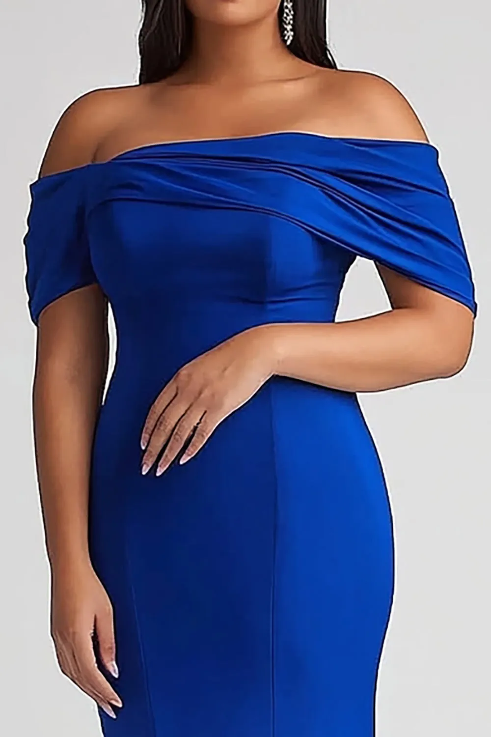 Off The Shoulder Royal Blue Mermaid Satin Plus Size Mother of the Bride Dress sold by Zapaka product image thumbnail 2