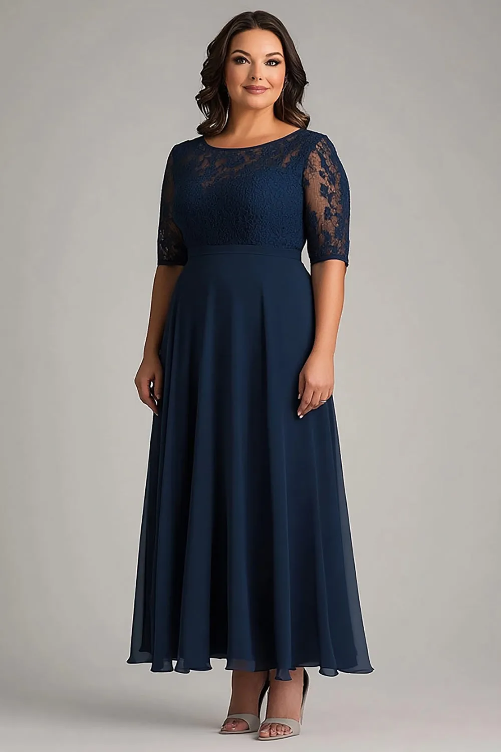 Navy A Line Chiffon Lace Plus Size Mother of the Bride Dress sold by Zapaka