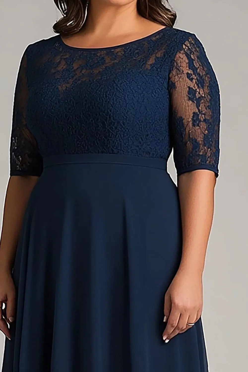 Navy A Line Chiffon Lace Plus Size Mother of the Bride Dress sold by Zapaka product image thumbnail 2