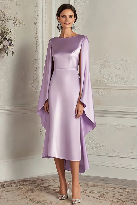 Satin Lilac Sheath Long Sleeves Long Mother Of Bride Dress sold by Zapaka