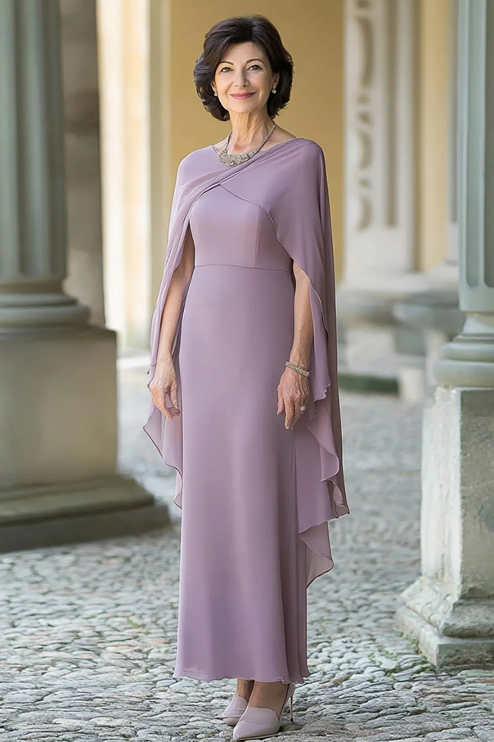 Chiffon Lilac Sheath Round Neck Long Mother Of Bride Dress sold by Zapaka
