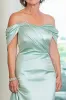 Satin Mint Sheath Off The Shoulder Ruched Long Mother Of Bride Dress sold by Zapaka