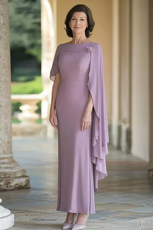 Chiffon Lilac Sheath Boat Neck Pleated Long Mother Of Bride Dress sold by Zapaka