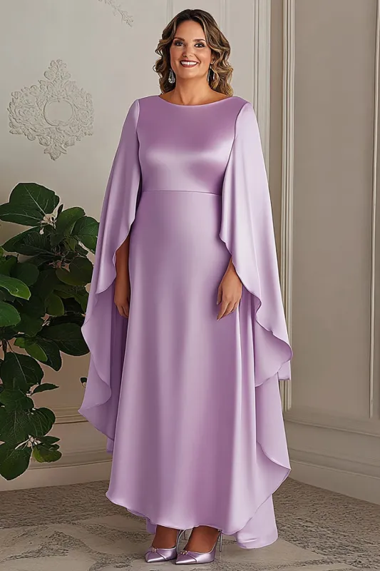 Lilac Cape Ruffles Satin Plus Size Mother of the Bride Dress sold by Zapaka