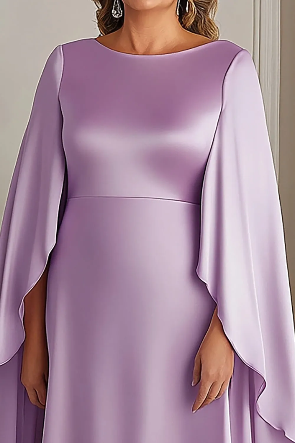 Lilac Cape Ruffles Satin Plus Size Mother of the Bride Dress sold by Zapaka product image thumbnail 2
