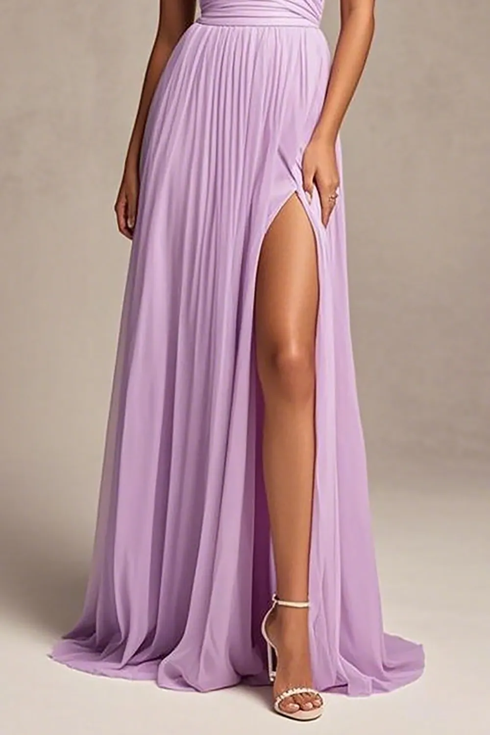 Lavender A-Line Strapless Pleated Floor-Length Prom Dress With Slit sold by Zapaka product image thumbnail 3