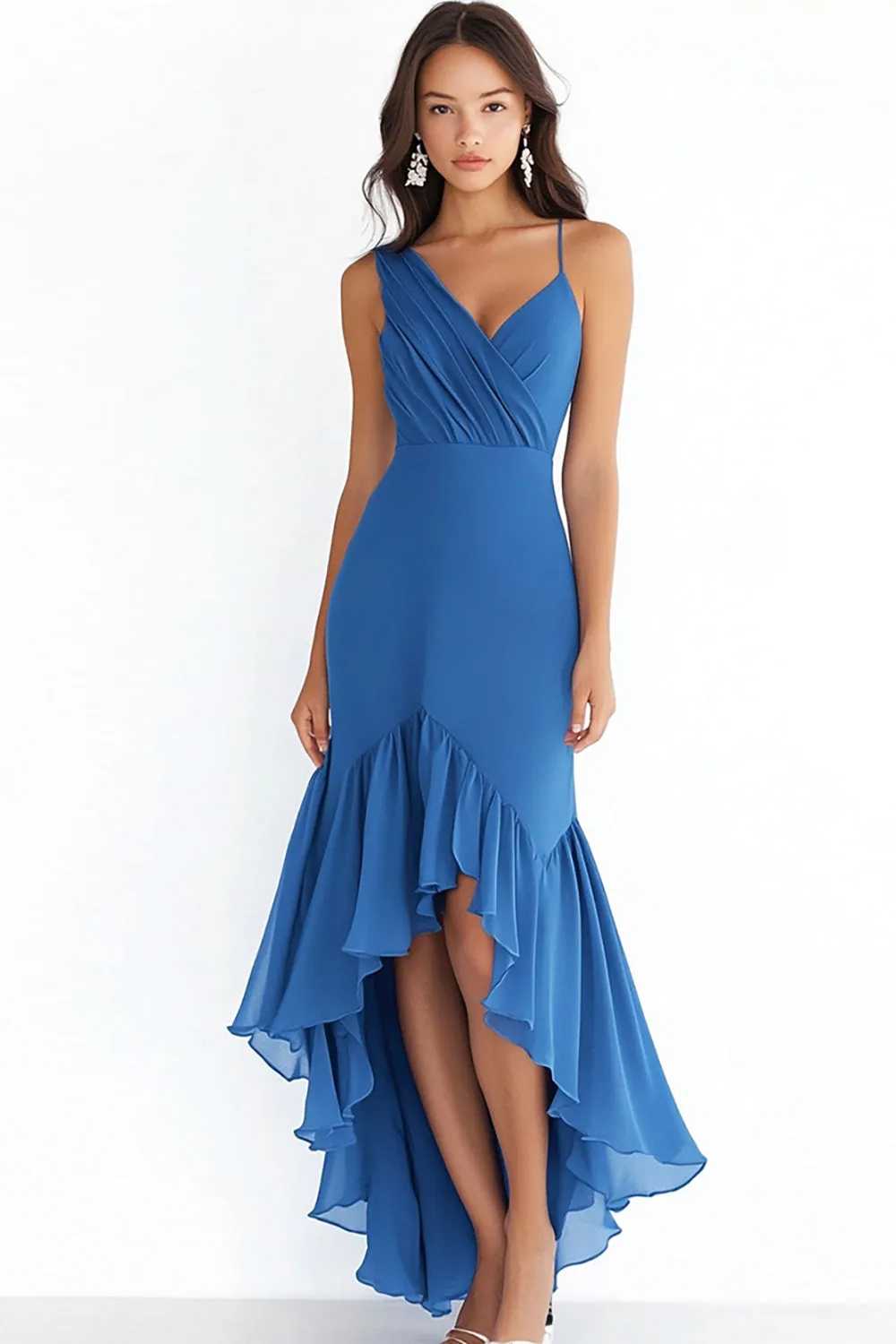 Blue Sheath Chiffon Ruffles Formal Dress sold by Zapaka
