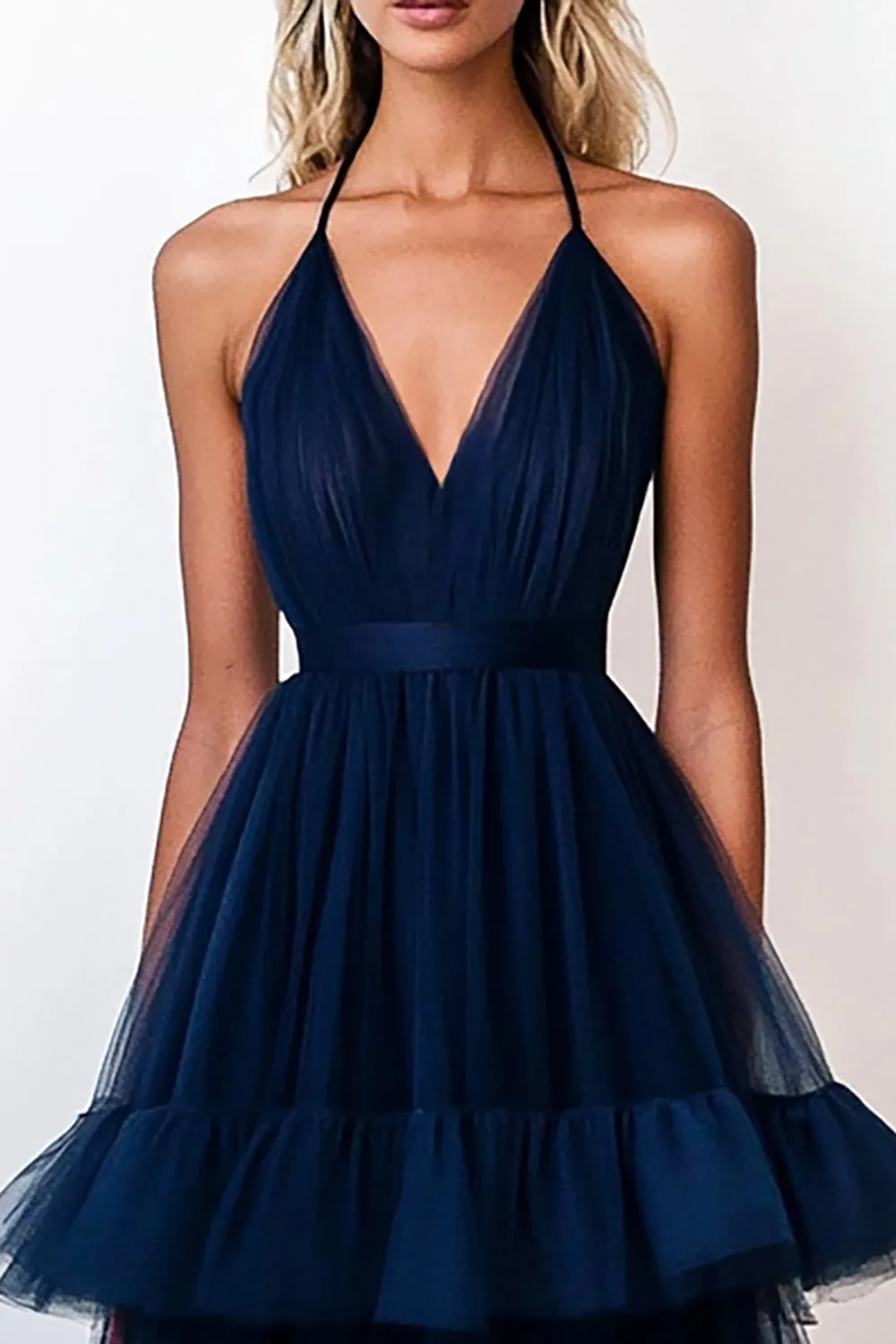 Navy A Line Tiered Tulle Long Formal Dress sold by Zapaka product image thumbnail 2