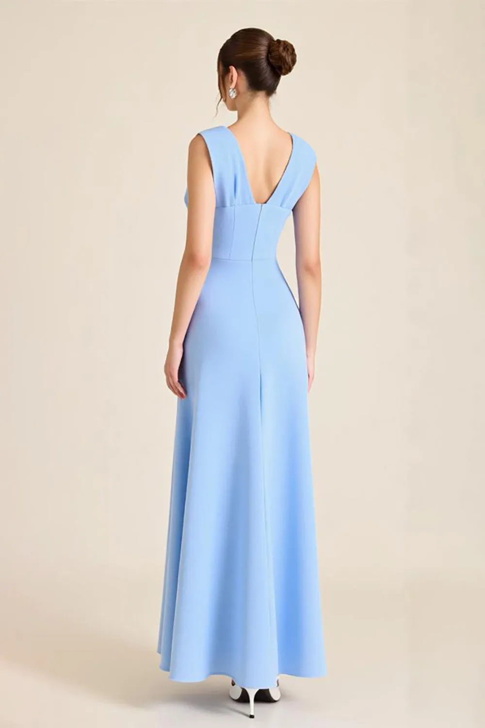 Sky Blue Mermaid V Neck Long Formal Dress with Flowers sold by Zapaka product image thumbnail 2