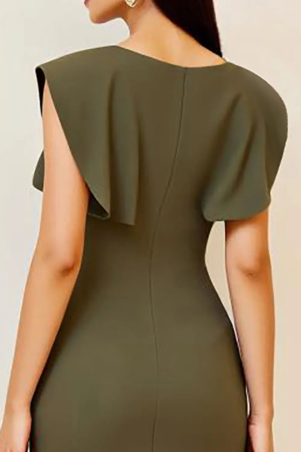 Olive Ruched Bodycon V Neck Midi Formal Dress sold by Zapaka product image thumbnail 4