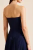 Pleated Navy Strapless Satin Pleated Long Formal Dress sold by Zapaka