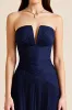 Pleated Navy Strapless Satin Pleated Long Formal Dress sold by Zapaka