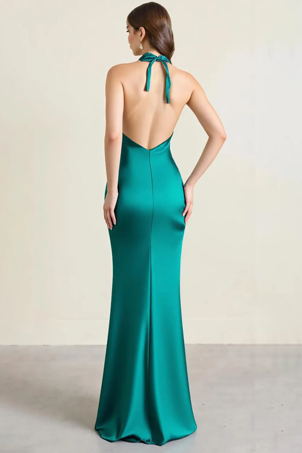 Green Halter Backless Satin Formal Dress with Slit sold by Zapaka product image thumbnail 2