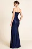 Sparkly Navy Strapless Ruched Mermaid Long Formal Dress with Slit sold by Zapaka