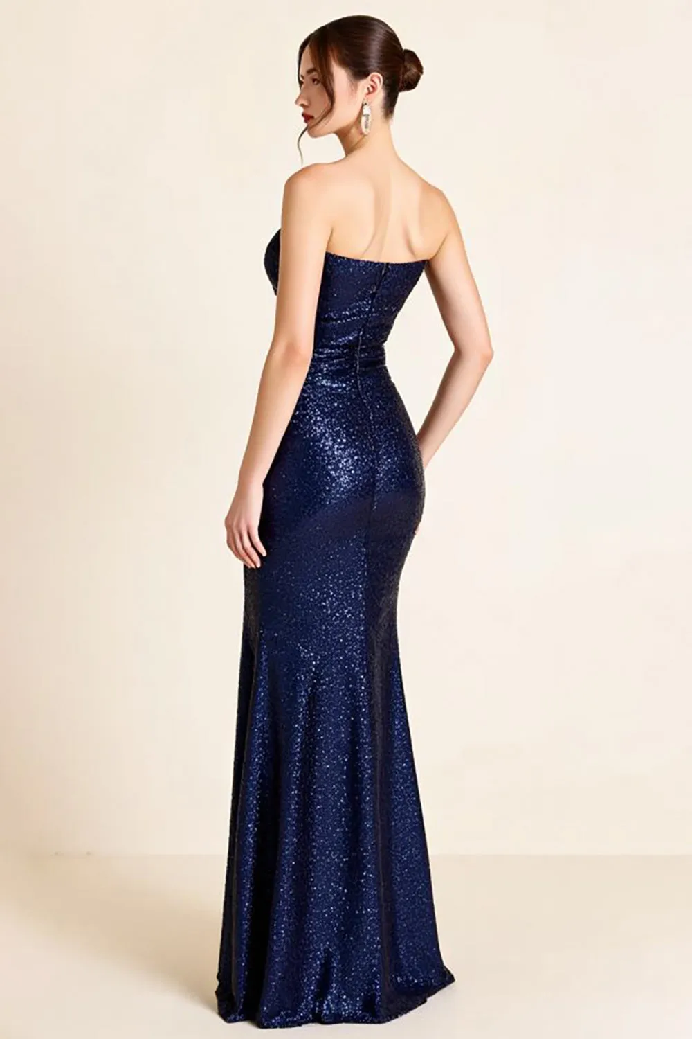 Sparkly Navy Strapless Ruched Mermaid Long Formal Dress with Slit sold by Zapaka product image thumbnail 2
