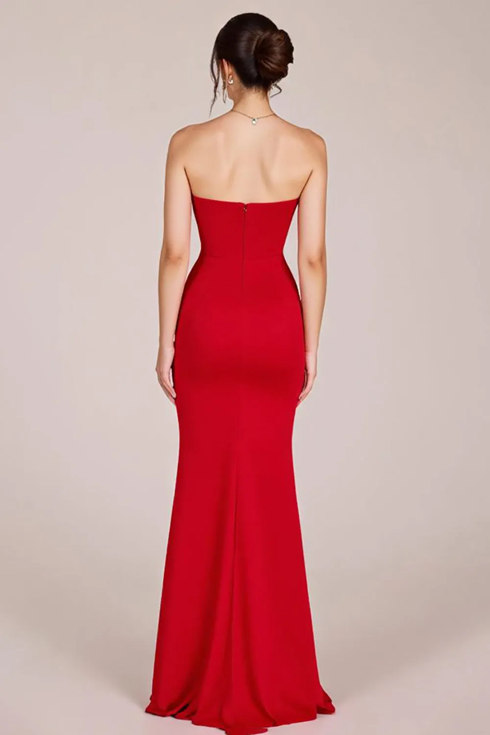 Red Strapless Ruched Mermaid Long Formal Dress with Slit sold by Zapaka product image thumbnail 2
