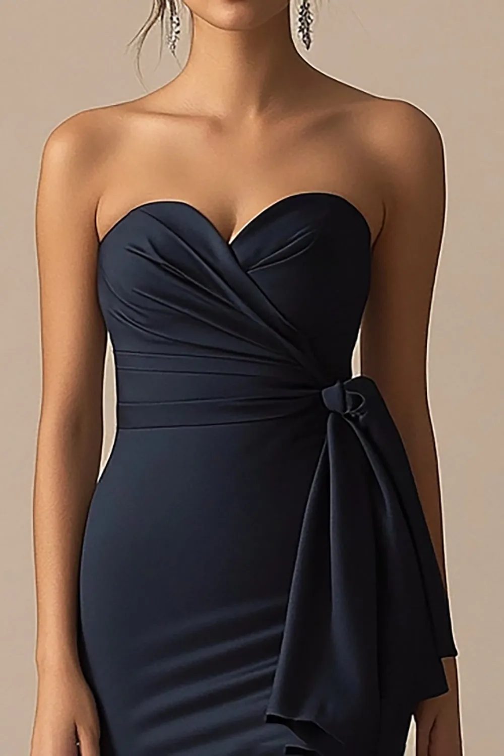 Navy Strapless Ruched Bow Mermaid Formal Dress with Slit sold by Zapaka product image thumbnail 2