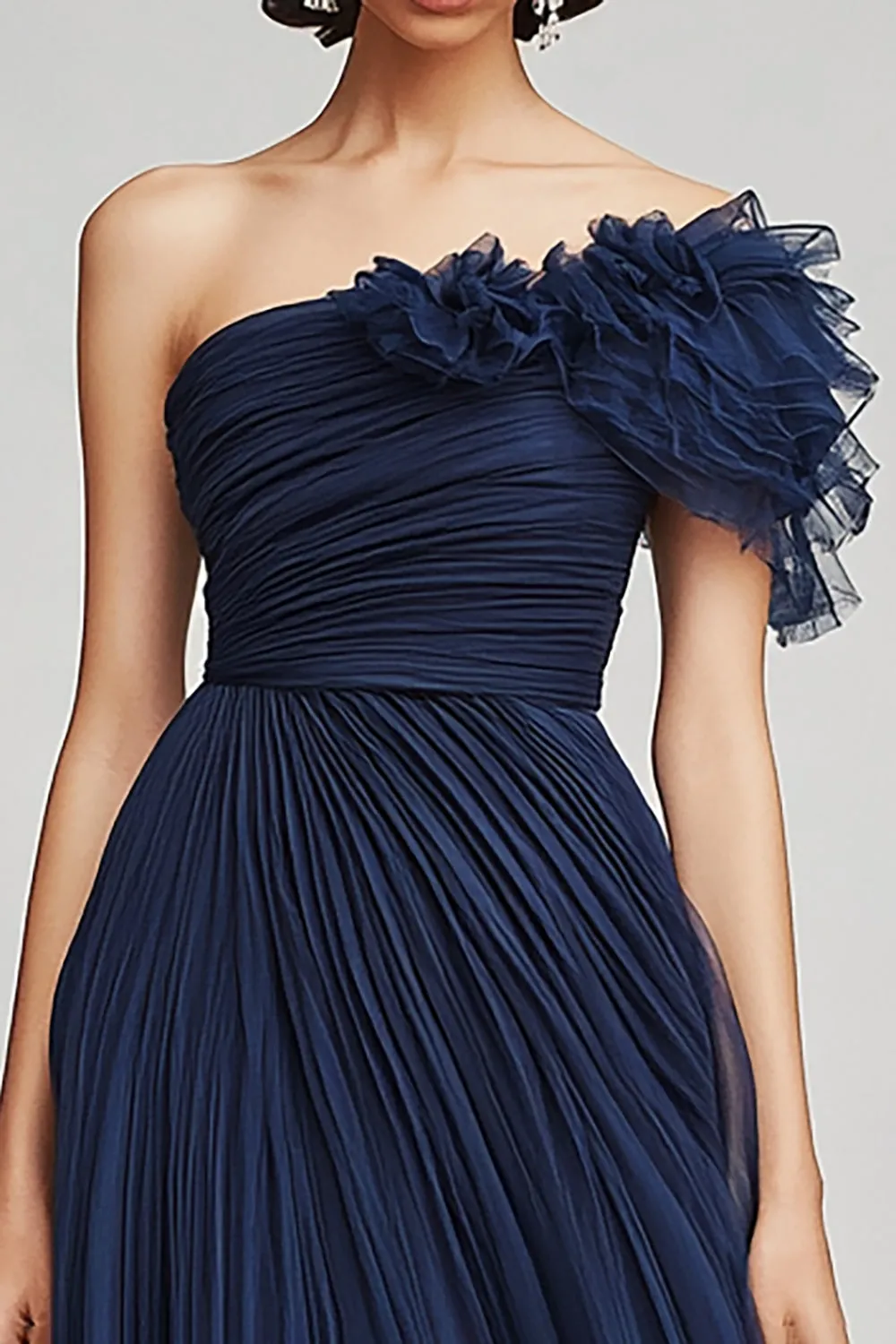 Navy One Shoulder Ruffles Tulle Formal Dress sold by Zapaka product image thumbnail 2